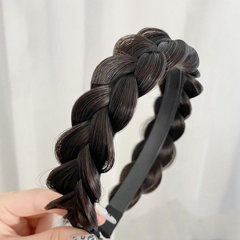S.A.V.I Natural Black Braided Hairband for Women & Girls | Synthetic Braid Look Headband | Stylish Flexible Hair Band for Daily Use, Parties, Casual | 1Pc Lightweight & Comfortable