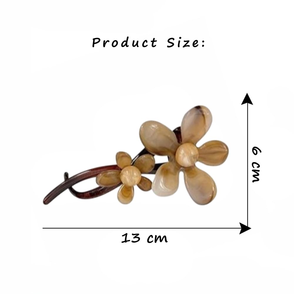 S.A.V.I Brown Floral Hair Clip for Women & Girls | 13cm Resin Tortoise Shell Claw Clip | Stylish Flower Hair Accessory for Bun, Daily, Party | Strong Grip, Elegant Look