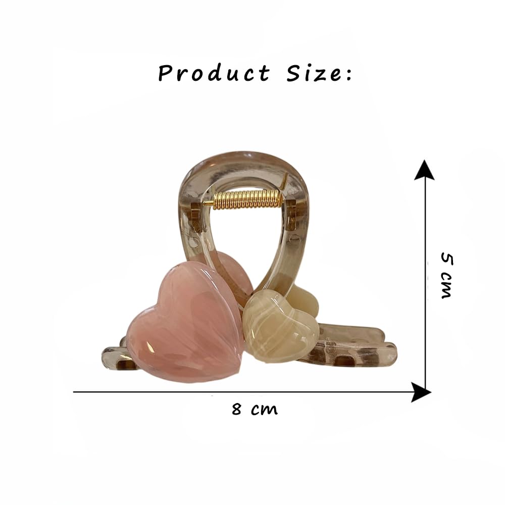 S.A.V.I 8cm Heart Shape Hair Claw Clip for Women & Girls | Pastel Pink & Beige Acrylic Hair Clip | Strong Grip Clutcher for Thick Hair | Stylish Daily & Party Hair Accessory