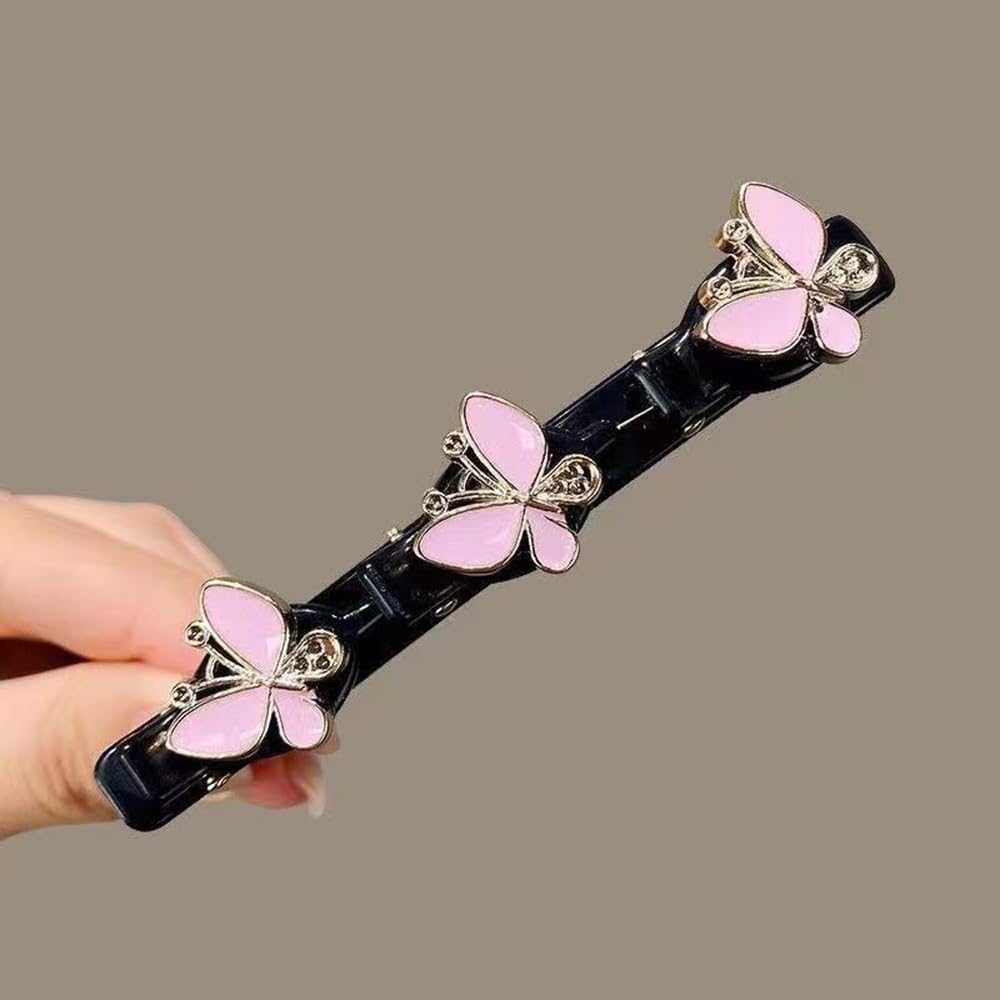 S.A.V.I 2pcs Hair Claw Clips for Girls & Women | 9cm Black Plastic Hair Clips with Pink Butterfly Design | Stylish Hair Accessories for Kids | Strong Grip Small Clutcher for Daily
