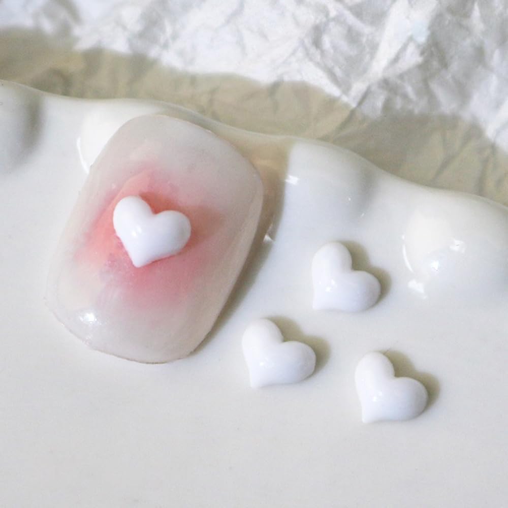 S.A.V.I White 3D Heart Nail Art Charms (5mm) & Flatback Pearls Set (2mm, 2.5mm, 3mm) – Acrylic Nail Decorations for DIY Manicure, Nail Salon, Gel Nail & Art Design Accessories