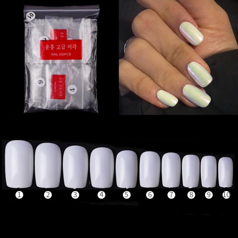 S.A.V.I 500 Pcs White Short Square Fake Nails Set | 10 Sizes Artificial Nail Tips | Natural Finish | ABS Material | Nail Art, DIY Extension, Salon & Home Use | Nail Decoration Kit for Women