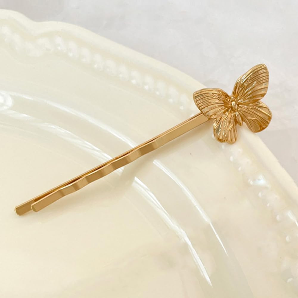 S.A.V.I 1 Pair Golden Butterfly Hair Pins for Women & Girls | Stylish Metal Bobby Pins | Trendy Gold Finish Hair Clips for Bun, Party & Wedding Hairstyles | Elegant Hair Accessories