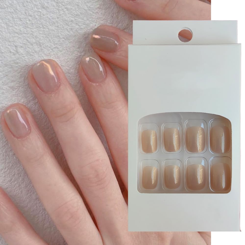 S.A.V.I 24pc Nude Aurora Square Press-On Nails - Natural Look, Adhesive Glue Included