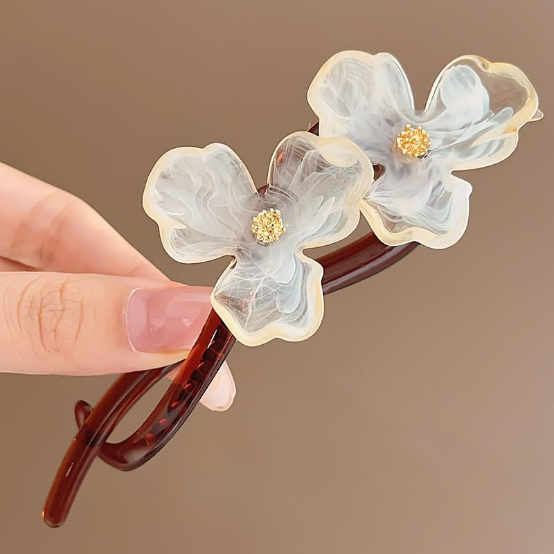 S.A.V.I Trendy Floral Hair Clip for Women & Girls | White Acrylic Flower Design | Elegant Side & Back Hair Accessory | Lightweight Durable Plastic | 12.7 x 3.9 cm