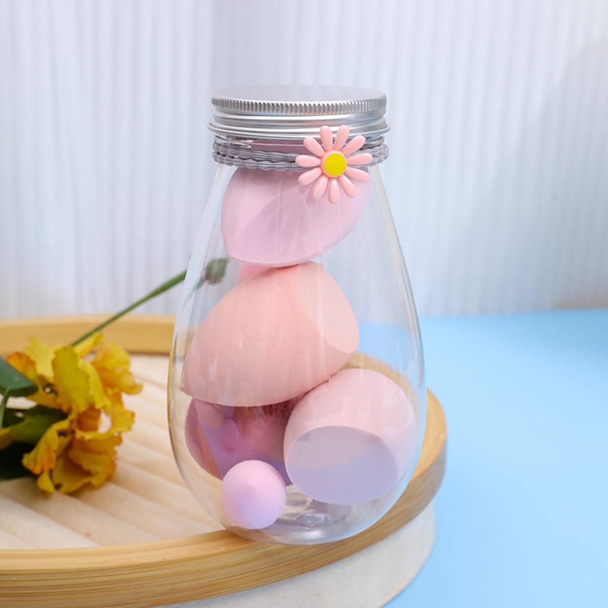 S.A.V.I 6 Pcs Pink Beauty Blender Makeup Sponge Set | Soft Egg-Shaped Foundation & Concealer Puff | Latex-Free, Reusable, Wet & Dry Use | Seamless Blending for Face & Base (4 Large + 2 Small) with Jar (Pink)