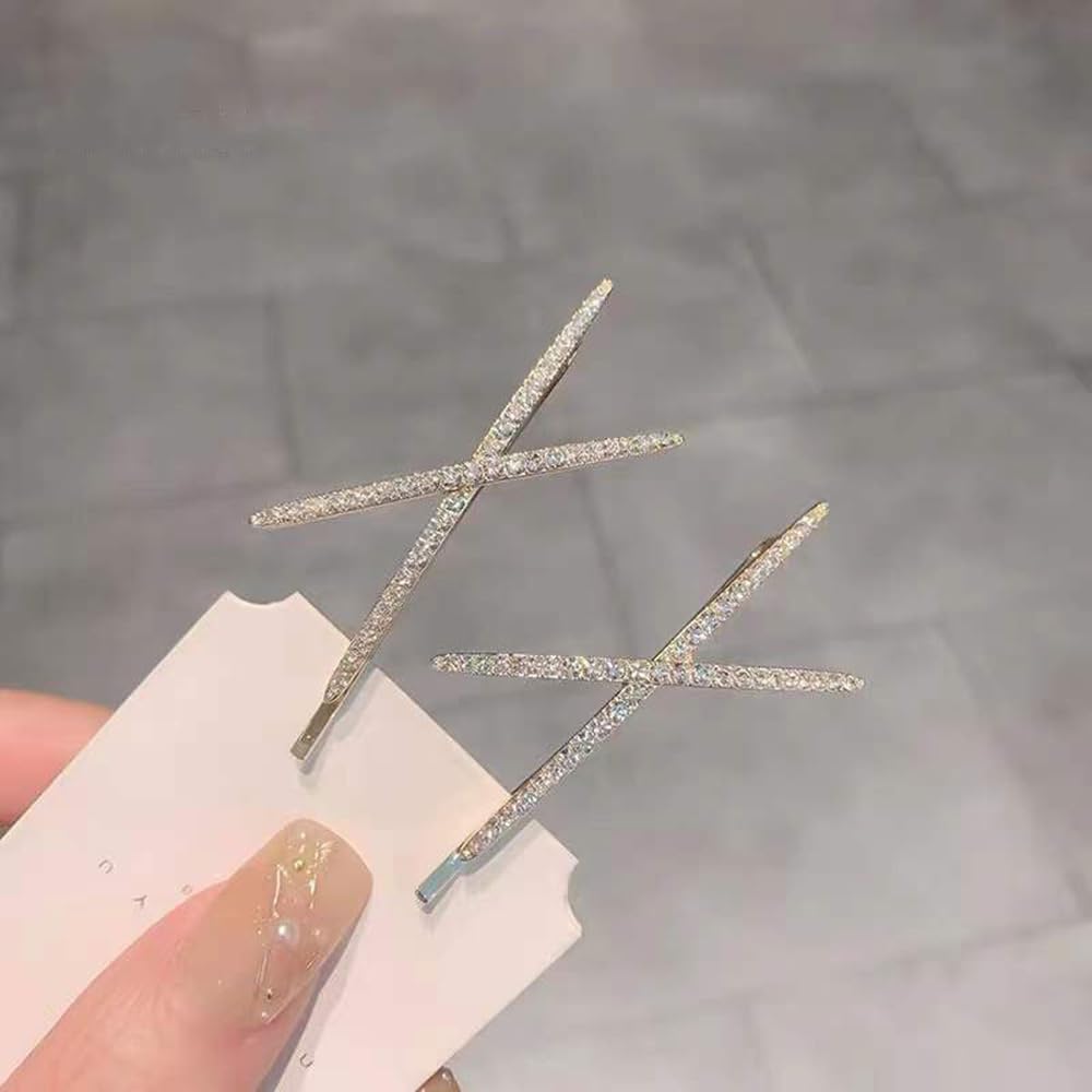 S.A.V.I 1 Pair Sparkling Rhinestone X Shape Hair Clips for Women & Girls | Gold-Tone Crystal Hairpins | Stylish Party Hair Accessories for Bun, Braid, Hairstyles