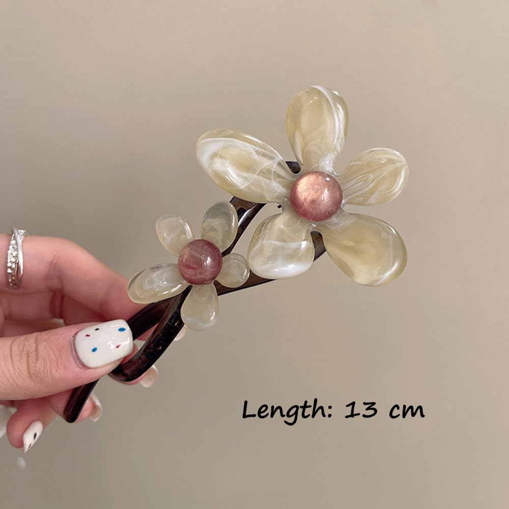S.A.V.I Stylish Floral Hair Clip for Women & Girls | 13cm Beige & Pink Acrylic Flower Clutcher | Strong Grip Hair Accessory for Long, Medium Hair | Elegant for Party, Daily & Casual