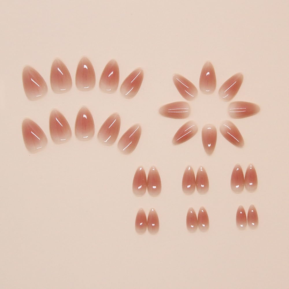 S.A.V.I 30Pcs Nude Ombre Glossy Press On Nails for Women | Medium Almond Shape Fake Nail Extensions | Reusable with Glue & Adhesive Tabs | Salon Finish for Wedding, Party, Daily