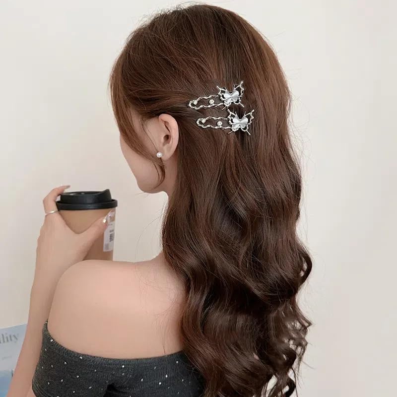 S.A.V.I 1 Pair Silver Butterfly Hair Clips for Women & Girls | Crystal Studded Hair Pins 6 CM | Elegant Hair Accessories for Party, Wedding & Daily | Stylish Hair Clutches