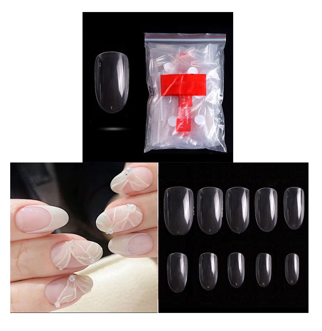 S.A.V.I Artificial False Nails 500 PCS Clear Short Almond Nail Tips for Acrylic Nail/Dip Powder Nails/Poly Nail Extension Gel Nail Art DIY Home, 50/Size