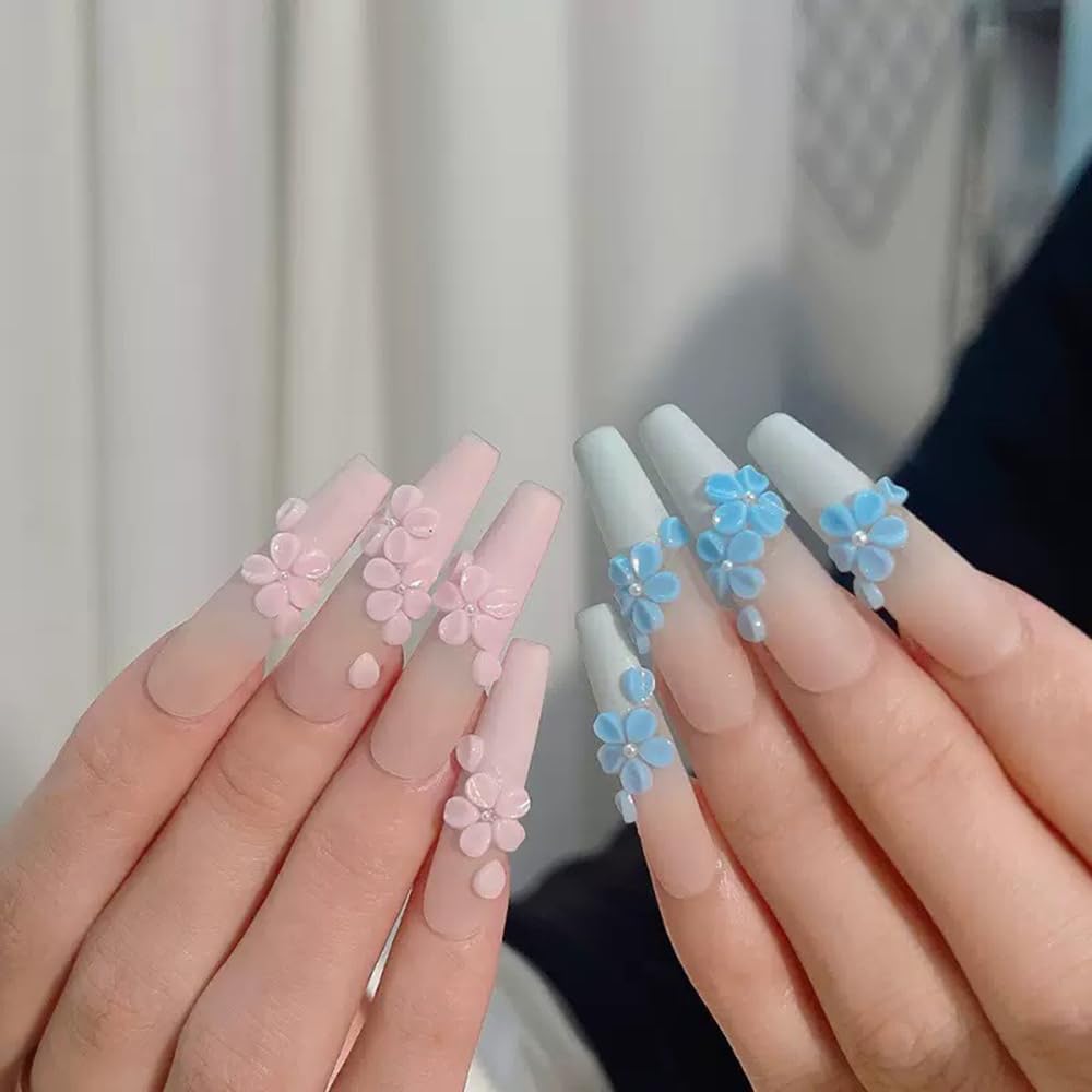 S.A.V.I 3D Flower Nail Art Decorations Set – 7 Colours Mixed Petal Charms with Pearls & Gold Beads for DIY Nail Design, Acrylic & Gel Extensions – Resin Blossoms Manicure Kit