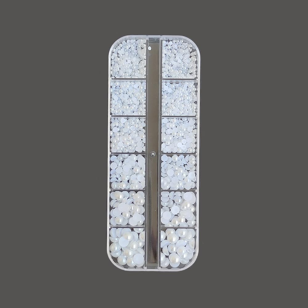S.A.V.I 3 Box Nail Art Decoration Set | Flatback Pearls, Glass Rhinestones – 6 Sizes, 12 Shapes | White & Crystal Nail Gems for DIY Nail Art, Manicure, Salon & Home Use