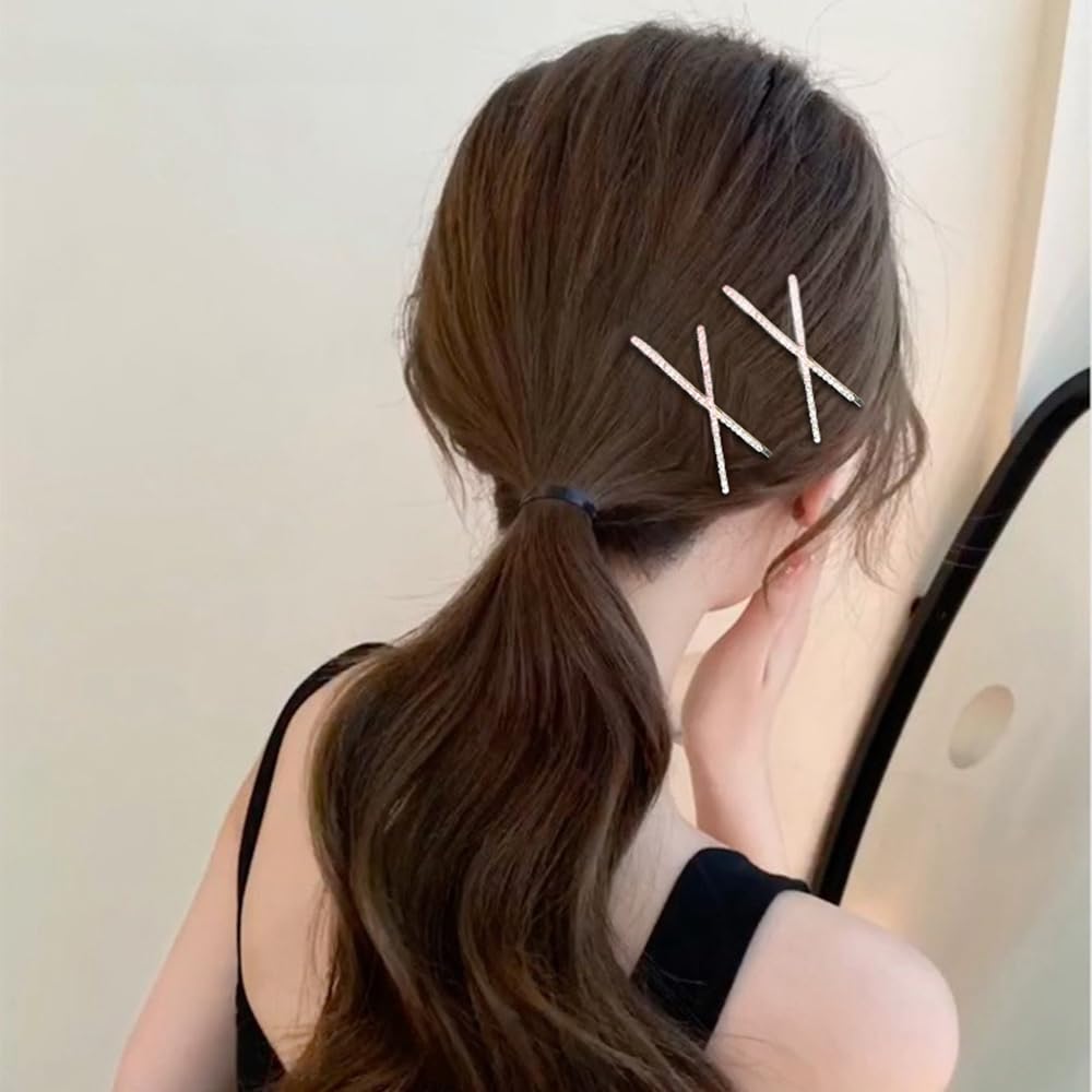 S.A.V.I 1 Pair Sparkling Rhinestone X Shape Hair Clips for Women & Girls | Gold-Tone Crystal Hairpins | Stylish Party Hair Accessories for Bun, Braid, Hairstyles