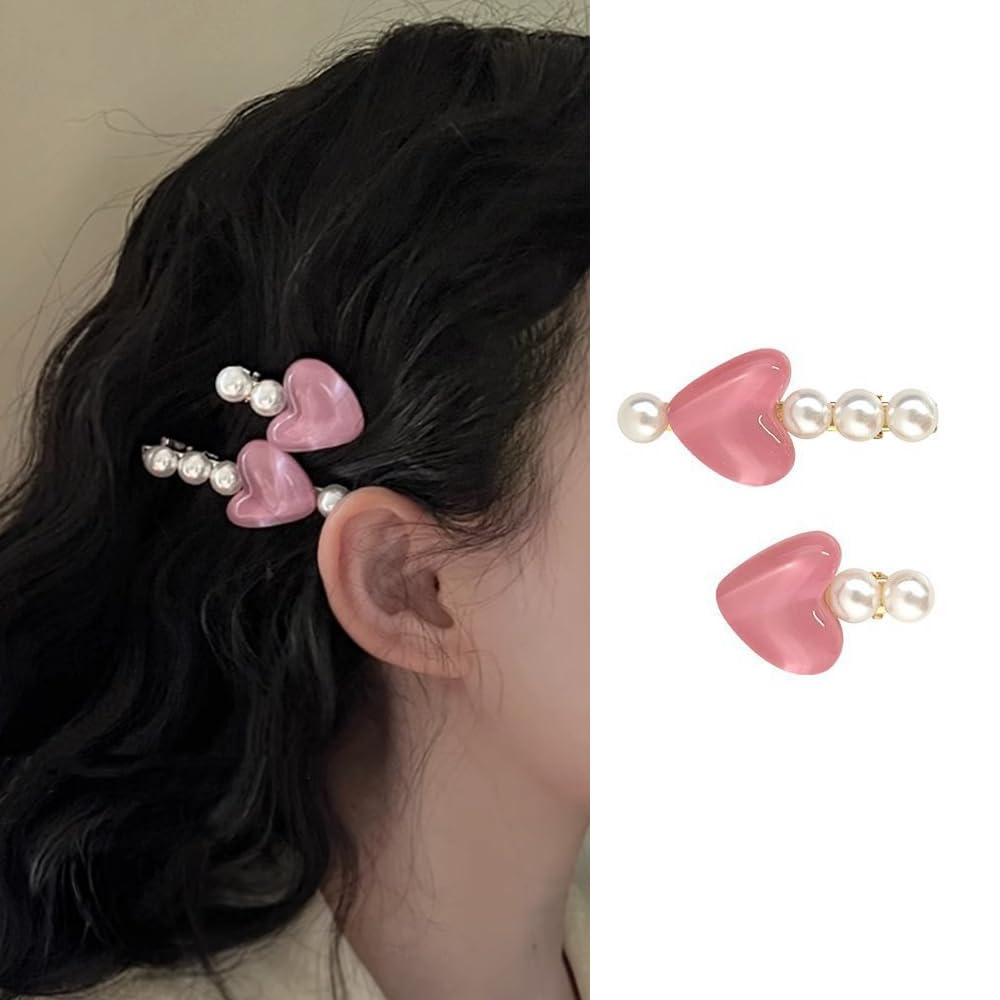 S.A.V.I 2 Pcs - Heart Pearl Hair Clips for Women Girls | Stylish Hair Accessories | Trendy Pink Heart Design with Elegant Pearls | Perfect for Gifting Dailywear | All Occasions