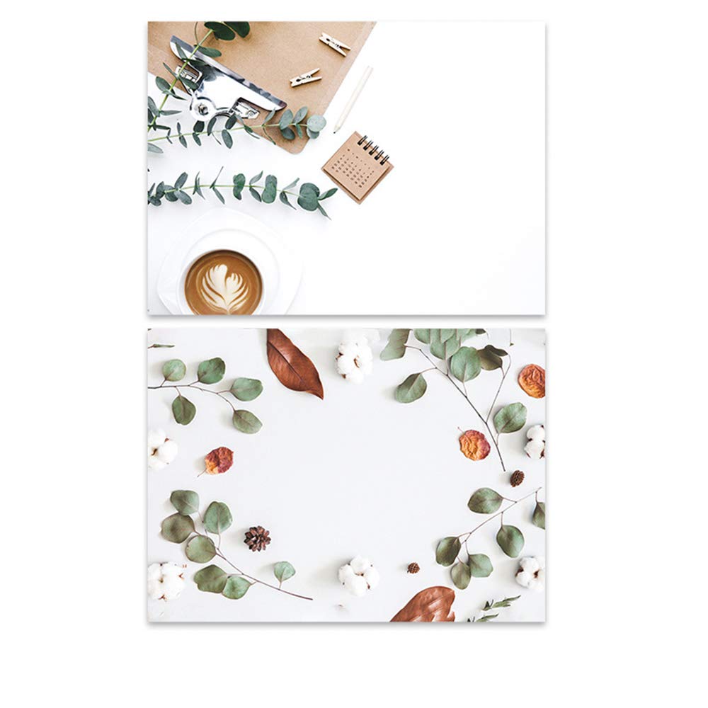 SAVIAURA 1 Sheet 2 in 1 Photography Backdrop 3D Flat Lay Tabletop Double-Sided Photo Background PVC Wrinkle-Free Small Products Photo Shoot (#22- White Background with Leaves & Coffee)