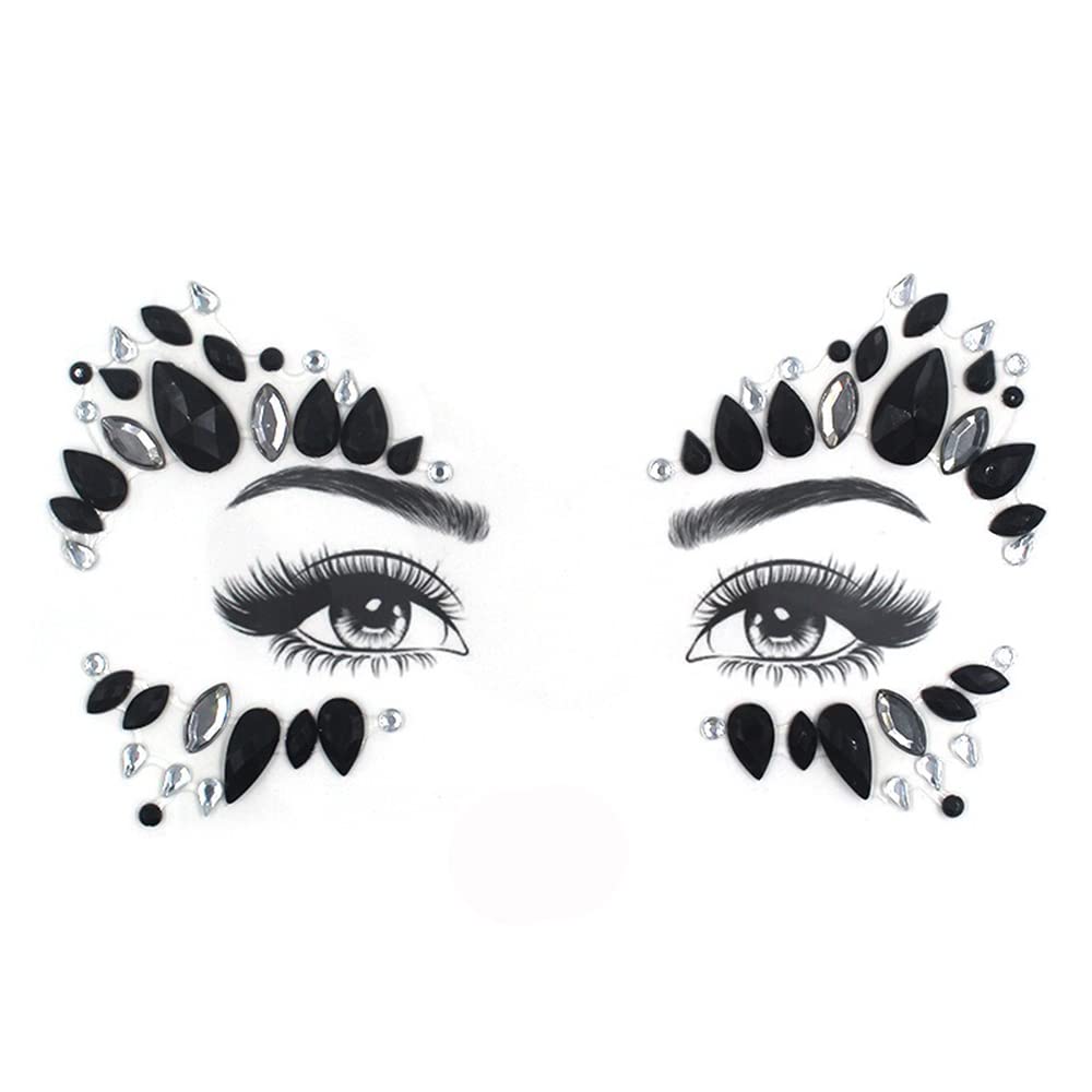 S.A.V.I 3D Black, Face Gems, Jewels Rhinestone Sticker Crystal Tattoo Party Disco Girls Women