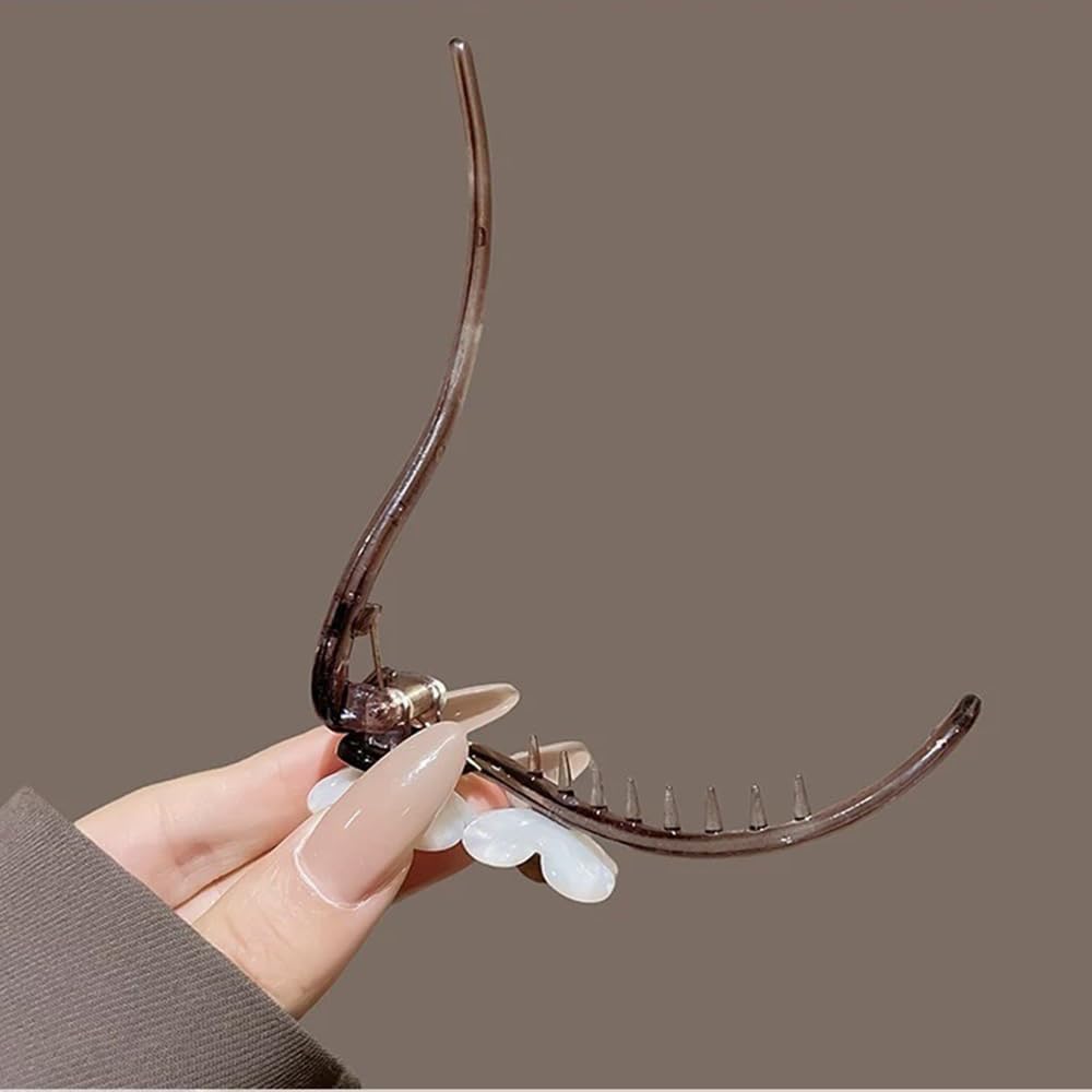 S.A.V.I 1Pc White Flower Hair Clutch Clip for Women & Girls | 11cm Strong Grip Hair Accessory for Bun & Updo | Elegant Floral Design for Daily, Party & Ethnic | Hair Claw Clip