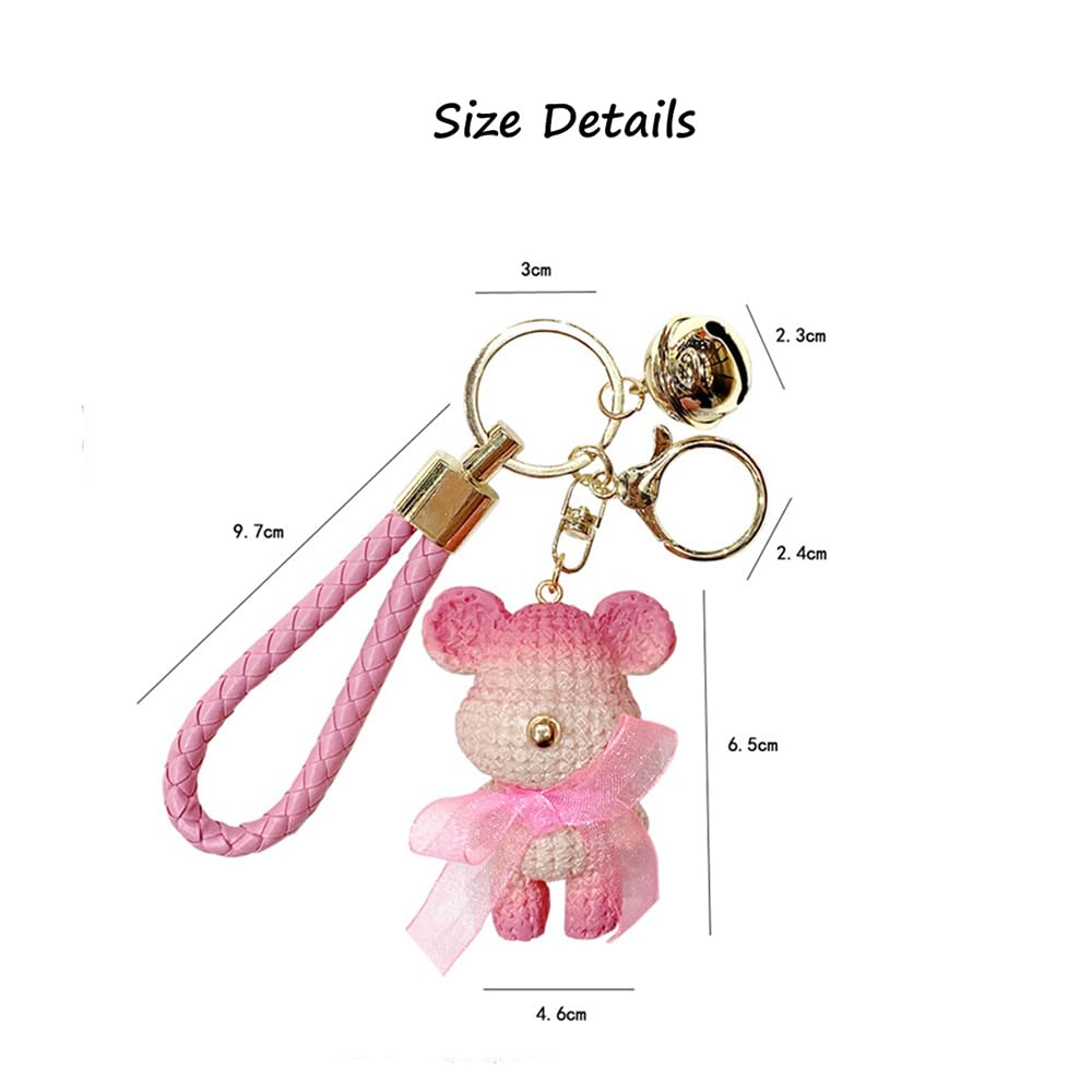 S.A.V.I Resin Pink Teddy Bear Keychain with Cute Bow & Braided Strap | Mini 6.5cm Doll Pendant | Stylish Bag Charm & Decorative Key Holder for Women, Girls & Accessory (Pink)