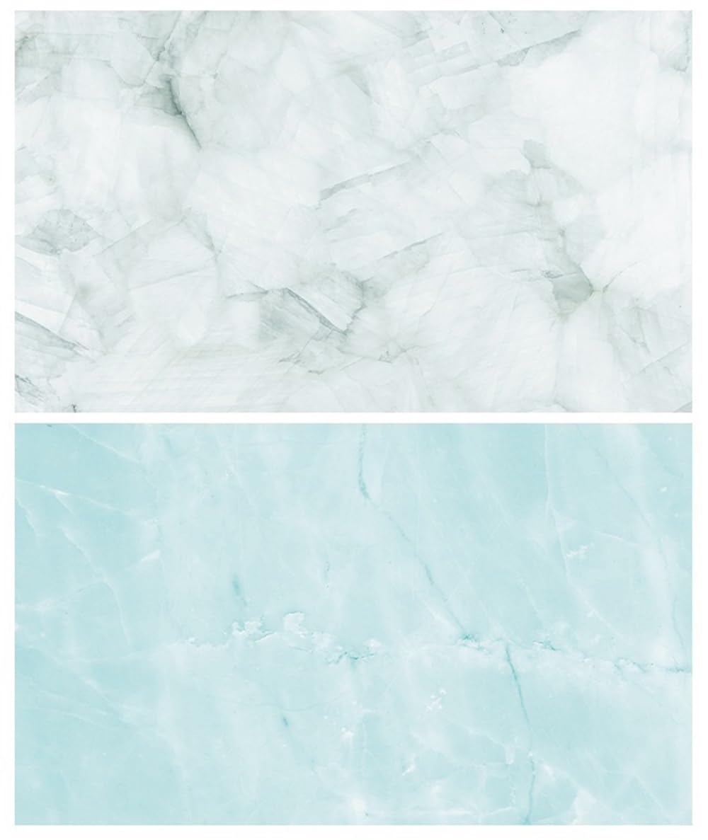 SAVIAURA 2-in-1 Double-Sided Waterproof Tabletop Photography Backdrop | 3D Flat Lay Design | 1 Sheet (#34- Light Blue Marble Surface Pattern)