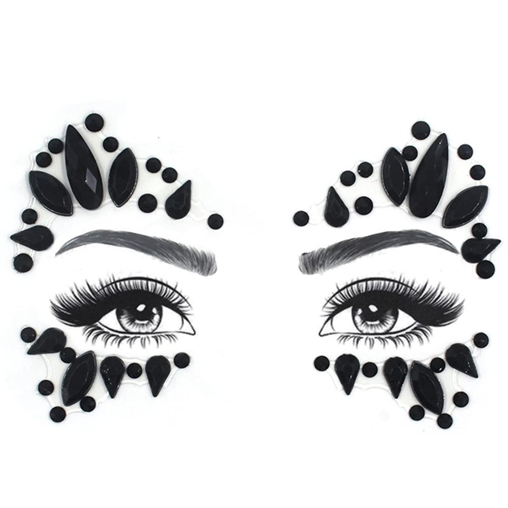 S.A.V.I 3D Black Face Gems, Jewels Rhinestones Sticker, Crystal Face Makeup, Trending Fashion for Women Girls Party Events Weddings