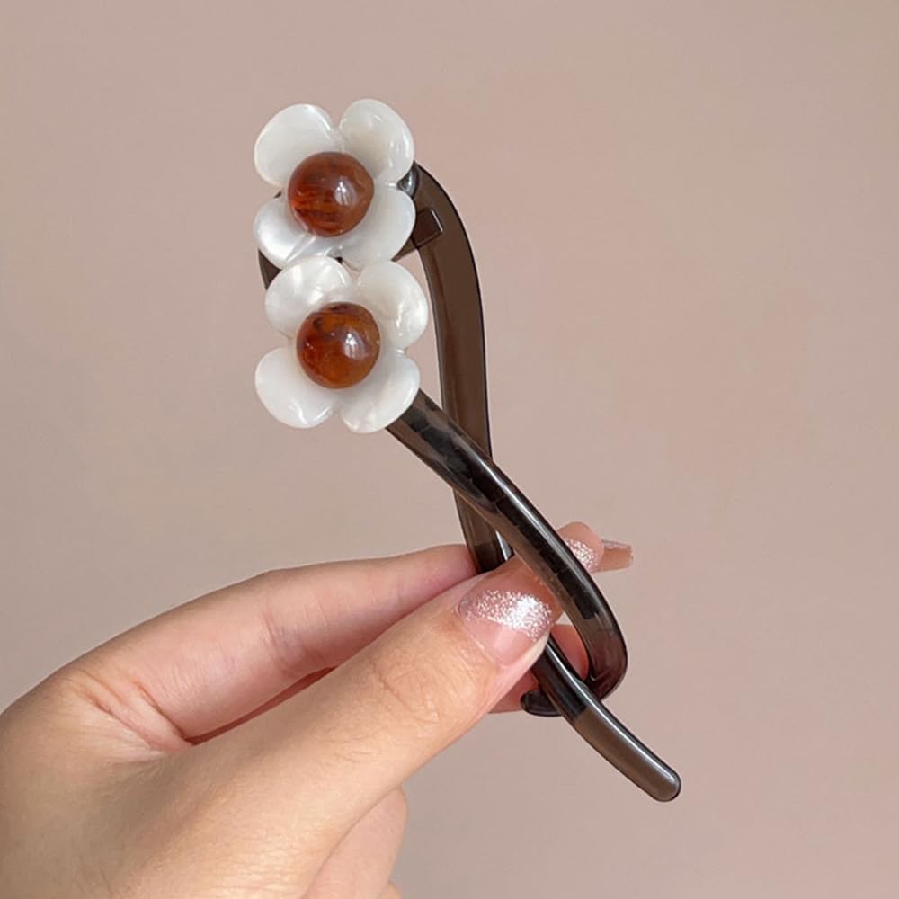 S.A.V.I 1Pc White Flower Hair Clutch Clip for Women & Girls | 11cm Strong Grip Hair Accessory for Bun & Updo | Elegant Floral Design for Daily, Party & Ethnic | Hair Claw Clip