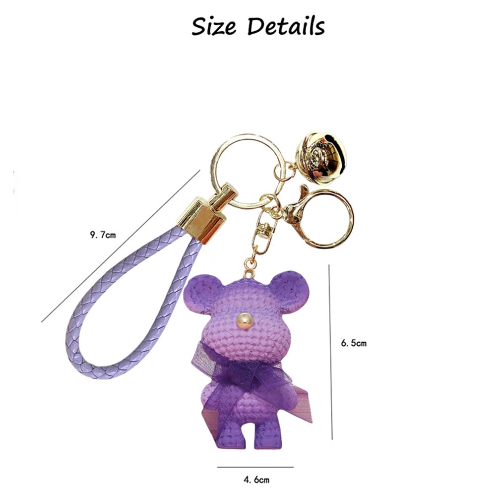 S.A.V.I Purple Teddy Bear Keychain | Resin Charm with Crochet Texture, PU Leather Strap & Golden Bell | for Girls, Women | Durable Metal Ring for Handbags, Car, Bike & Home Keys (Purple)