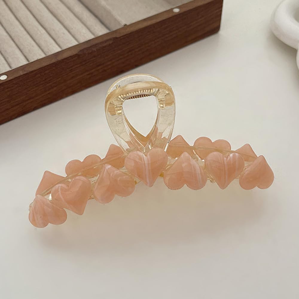 S.A.V.I Big Hair Claw Clip for Women & Girls | 13cm Transparent Acrylic Clutcher with Pink Heart Design | Strong Grip Bun Holder for Thick Hair | Stylish Hair Accessories for Daily