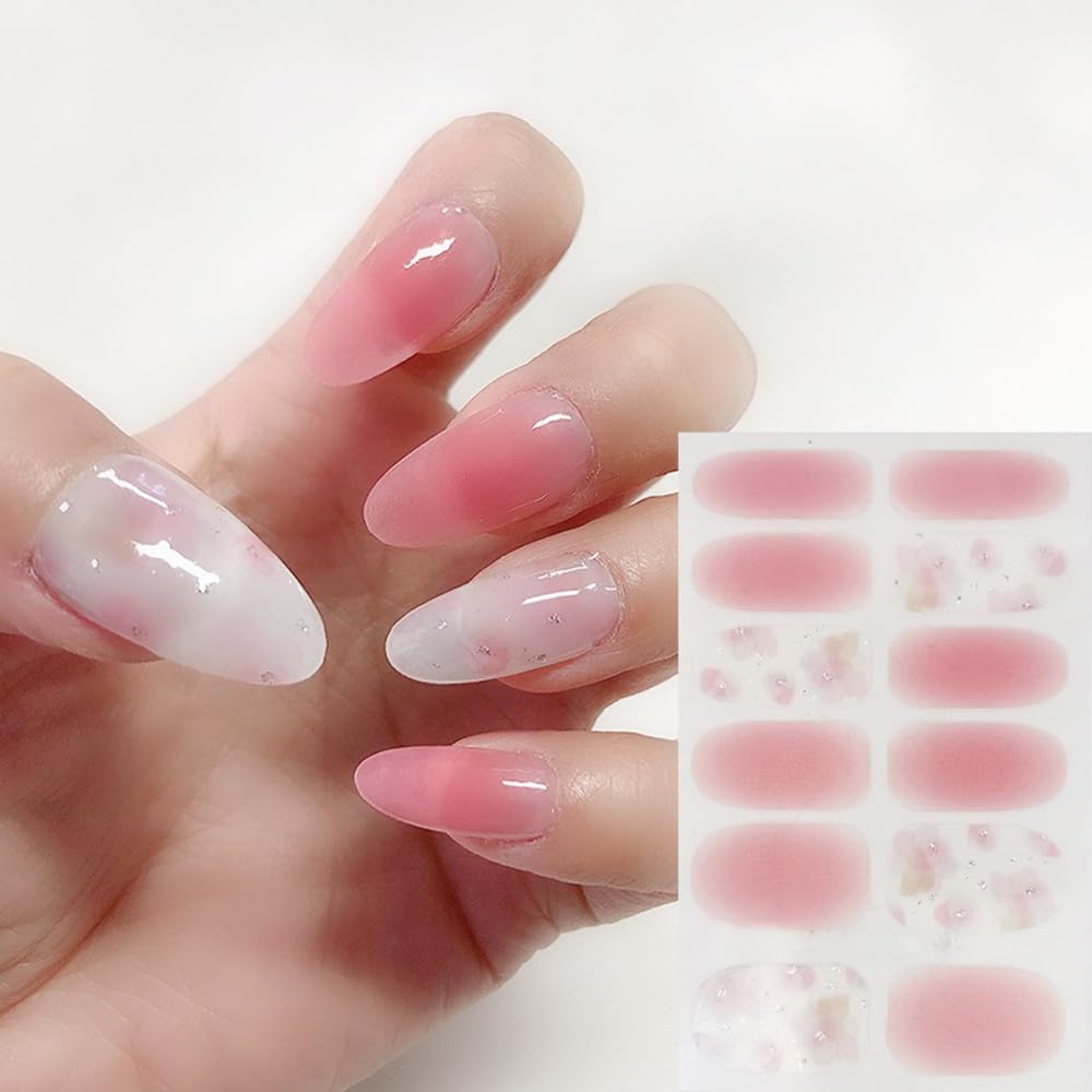 S.A.V.I Gel Nail Stickers 12PCS - Pink Nude with Blush Spots, Full Coverage, Long-Lasting Nail Art Decoration, Easy to Apply