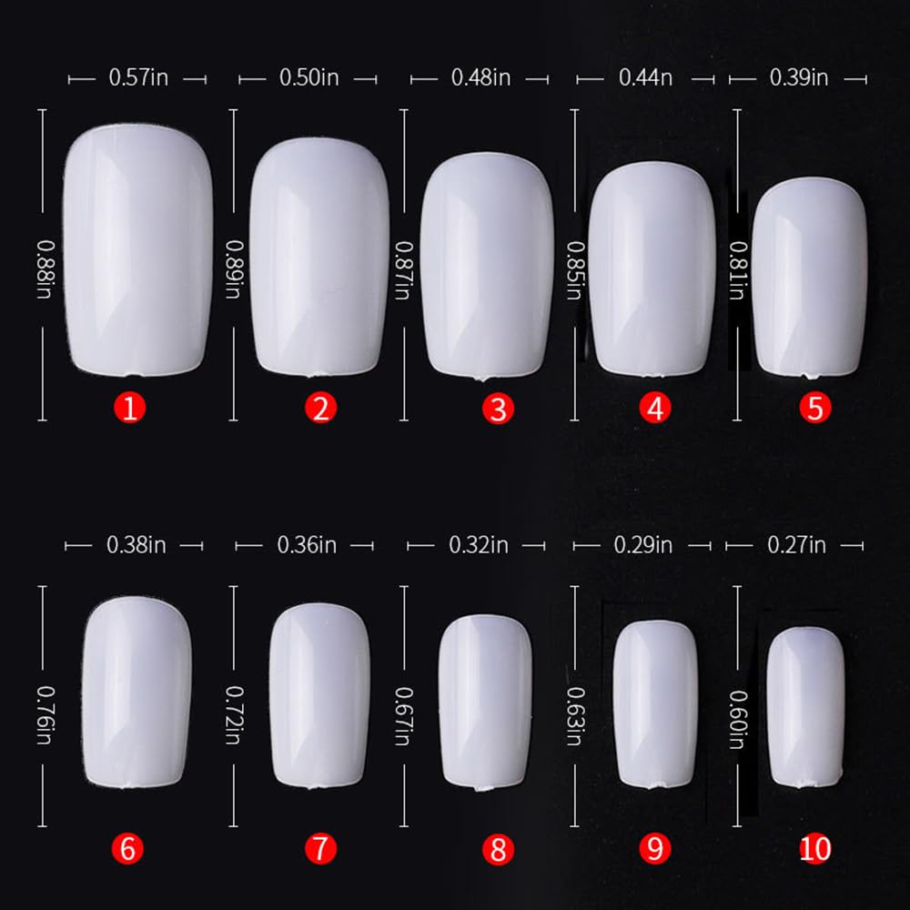 S.A.V.I 500 Pcs White Short Square Fake Nails Set | 10 Sizes Artificial Nail Tips | Natural Finish | ABS Material | Nail Art, DIY Extension, Salon & Home Use | Nail Decoration Kit for Women