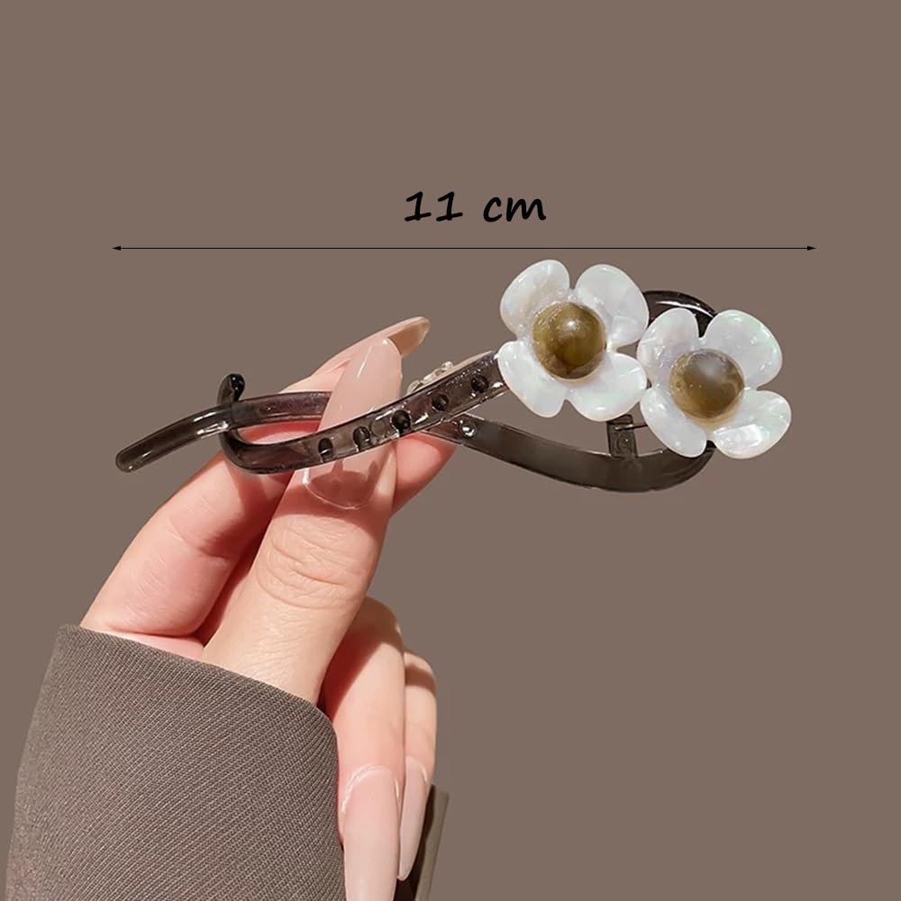 S.A.V.I 1Pc White Flower Hair Clutch Clip for Women & Girls | 11cm Strong Grip Hair Accessory for Bun & Updo | Elegant Floral Design for Daily, Party & Ethnic | Hair Claw Clip