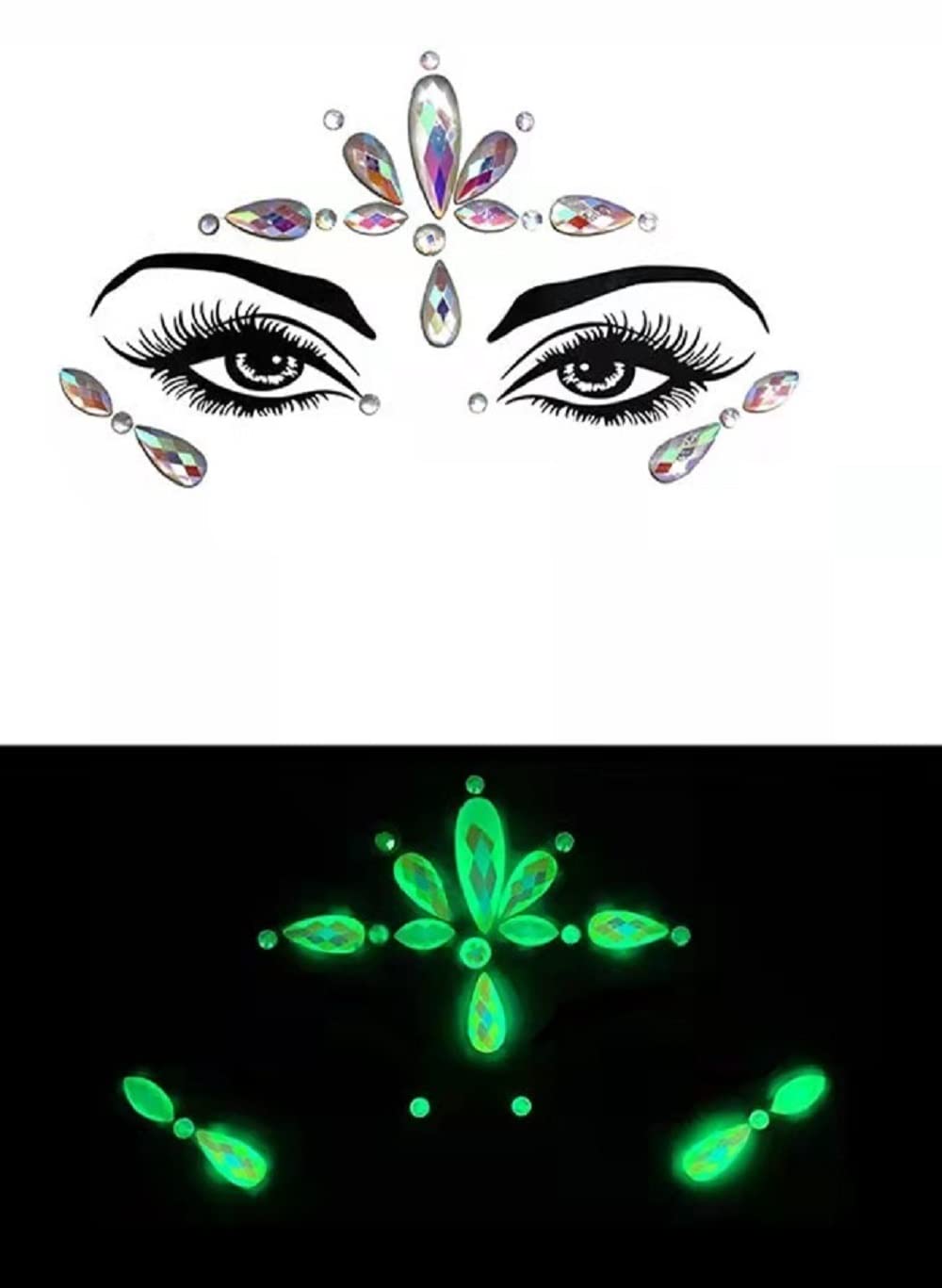 S.A.V.I 3D Luminous, Glow in dark Crystal Diamond 3D Rhinestone Faces Jewels Face Stickers for Party Disco Club Bar