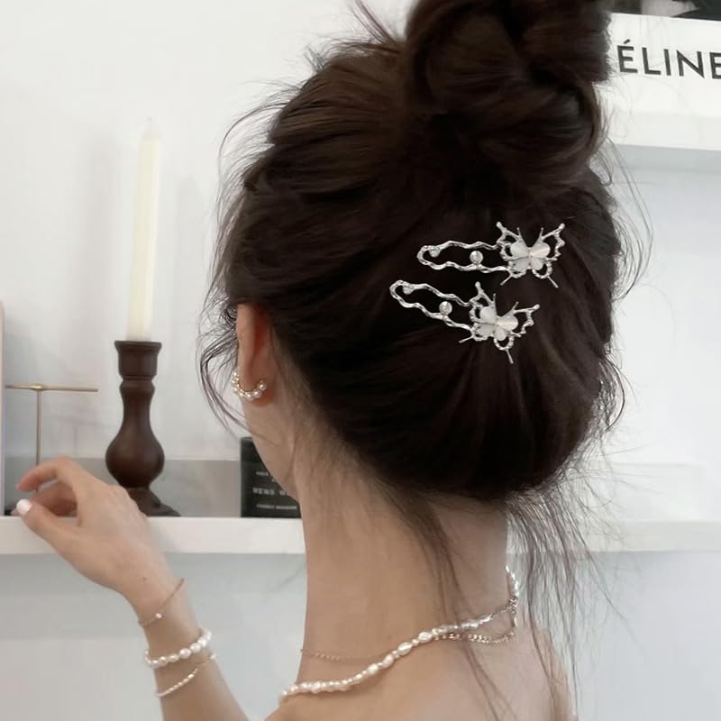 S.A.V.I 1 Pair Silver Butterfly Hair Clips for Women & Girls | Crystal Studded Hair Pins 6 CM | Elegant Hair Accessories for Party, Wedding & Daily | Stylish Hair Clutches