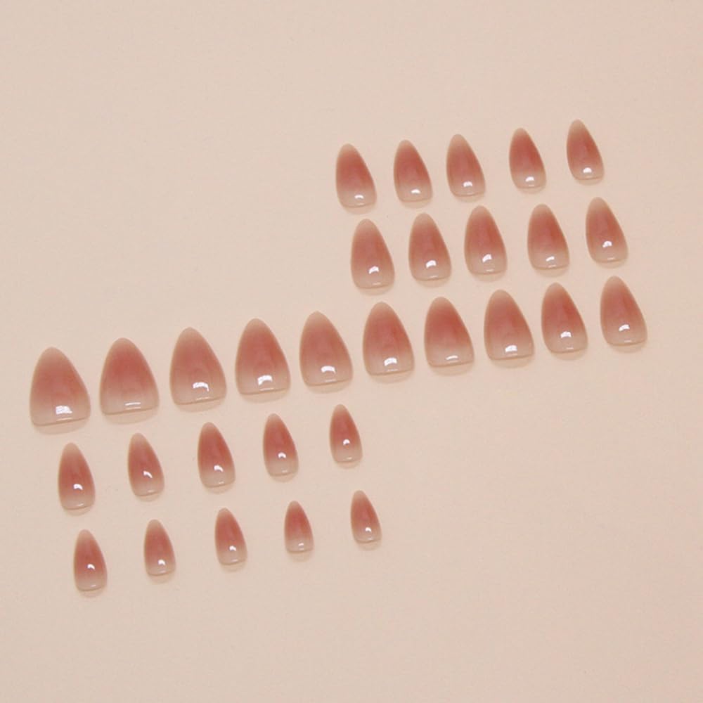 S.A.V.I 30Pcs Nude Ombre Glossy Press On Nails for Women | Medium Almond Shape Fake Nail Extensions | Reusable with Glue & Adhesive Tabs | Salon Finish for Wedding, Party, Daily