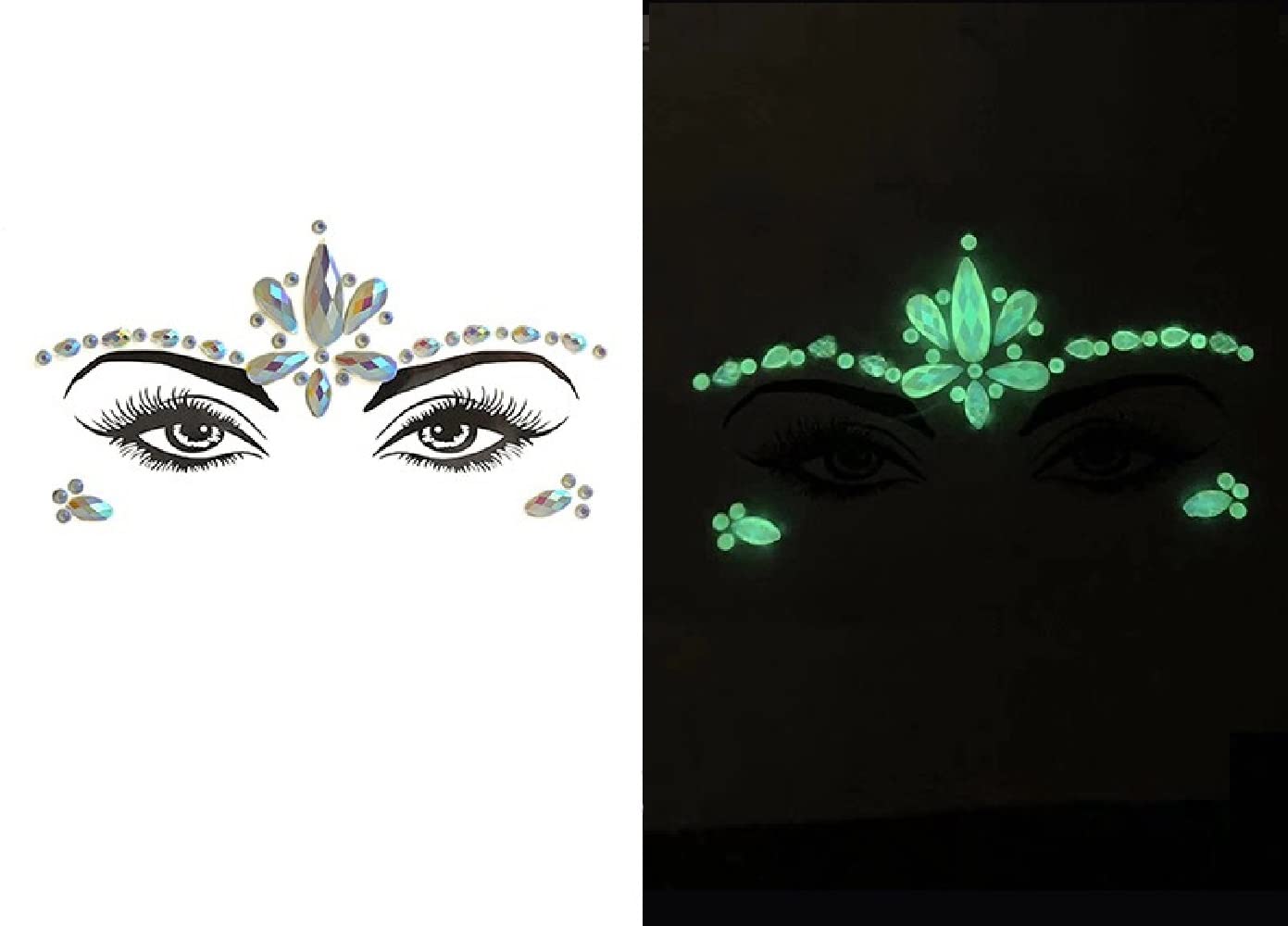 S.A.V.I 3D Glow in dark, Luminous Crystal Diamond 3D Rhinestone Faces Jewels Face Stickers for Party Disco Club Bar