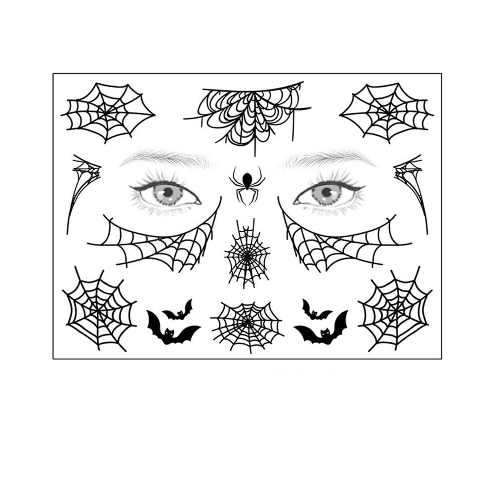 S.A.V.I Spider Bats Web Face Body Temporary Tattoo Stickers, Eye Decoration, Halloween, Spiders Cobweb Tattoo Designs For Face Makeup, Men Girls Boys Women Size 12.5x17cm