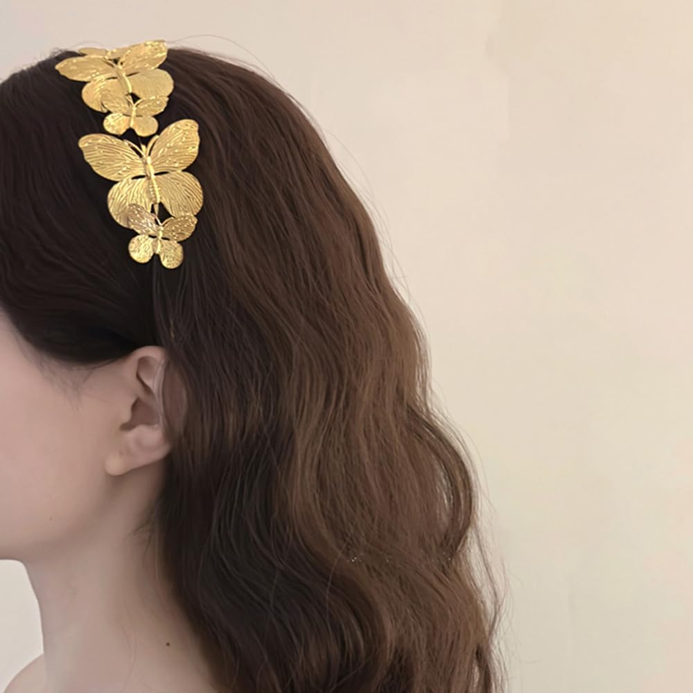 S.A.V.I Golden Butterfly Hairband for Women & Girls | Elegant Metal Headband | Lightweight Adjustable Floral Design | Party, Wedding, Festive & Stylish Hair Accessory – 14.5cm (Gold, Onesize)