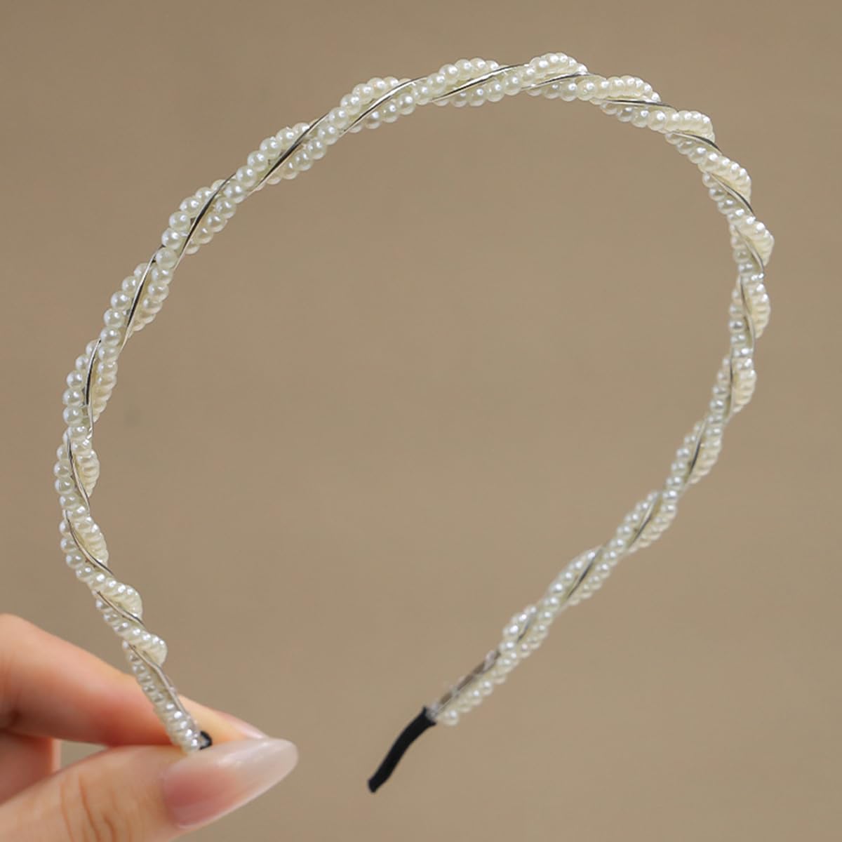 S.A.V.I Women’s Pearl Beaded Hairband | White Twisted Design, 12x14 cm Lightweight Headband | Elegant Faux Pearl Hair Accessory for Parties, Weddings & Daily