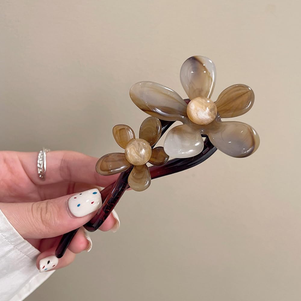 S.A.V.I Brown Floral Hair Clip for Women & Girls | 13cm Resin Tortoise Shell Claw Clip | Stylish Flower Hair Accessory for Bun, Daily, Party | Strong Grip, Elegant Look
