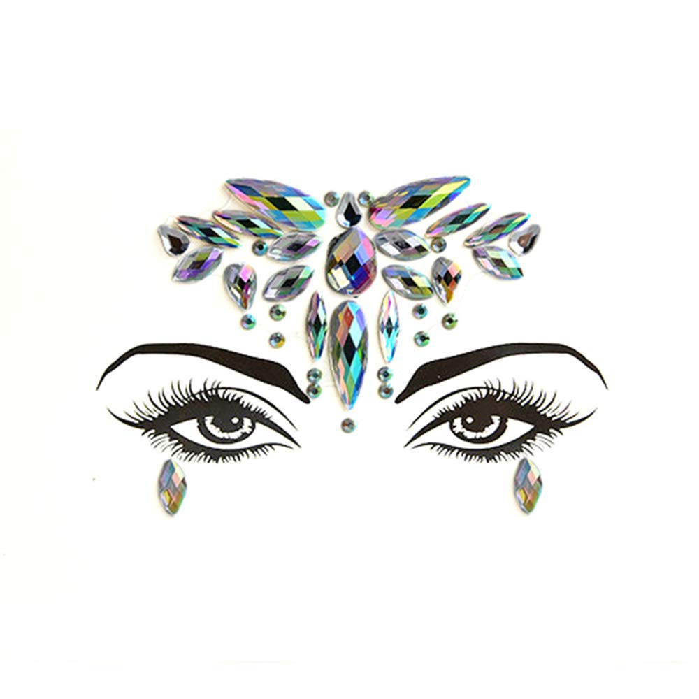 S.A.V.I 3D Face Gems Acrylic Crystal Stickers Rave Eyes Decoration Rhinestone Diamond Forehead Eyebrows Self-adhesive Sticker for Women, 1 Sheet (#23)
