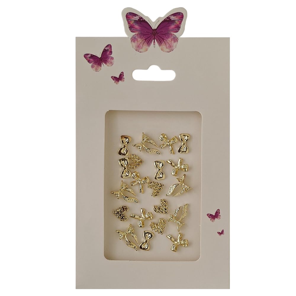 S.A.V.I 3D Gold Bow Nail Art Charms – 20 Pcs Stylish Alloy Nail Decorations for Women & Girls | Mixed Designs for DIY Nail Art, Extensions, Gel Nails & Salon Use | Lightweight Nail Jewelry