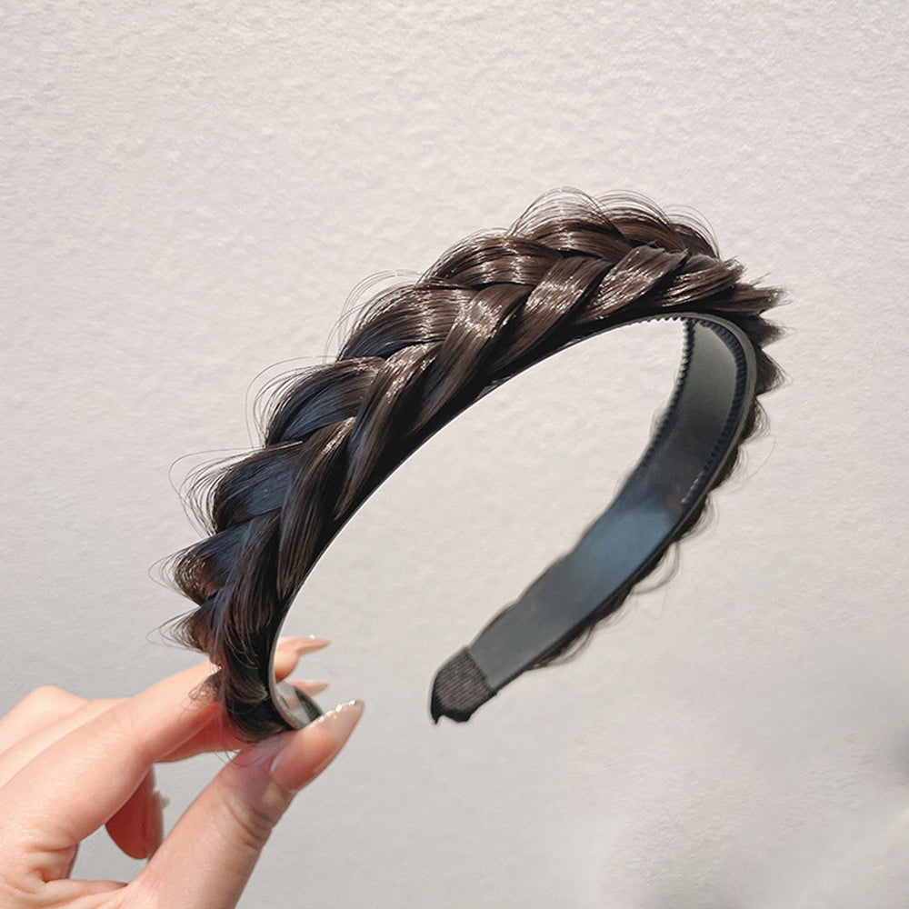 S.A.V.I Natural Black Braided Hairband for Women & Girls | Synthetic Braid Look Headband | Stylish Flexible Hair Band for Daily Use, Parties, Casual | 1Pc Lightweight & Comfortable
