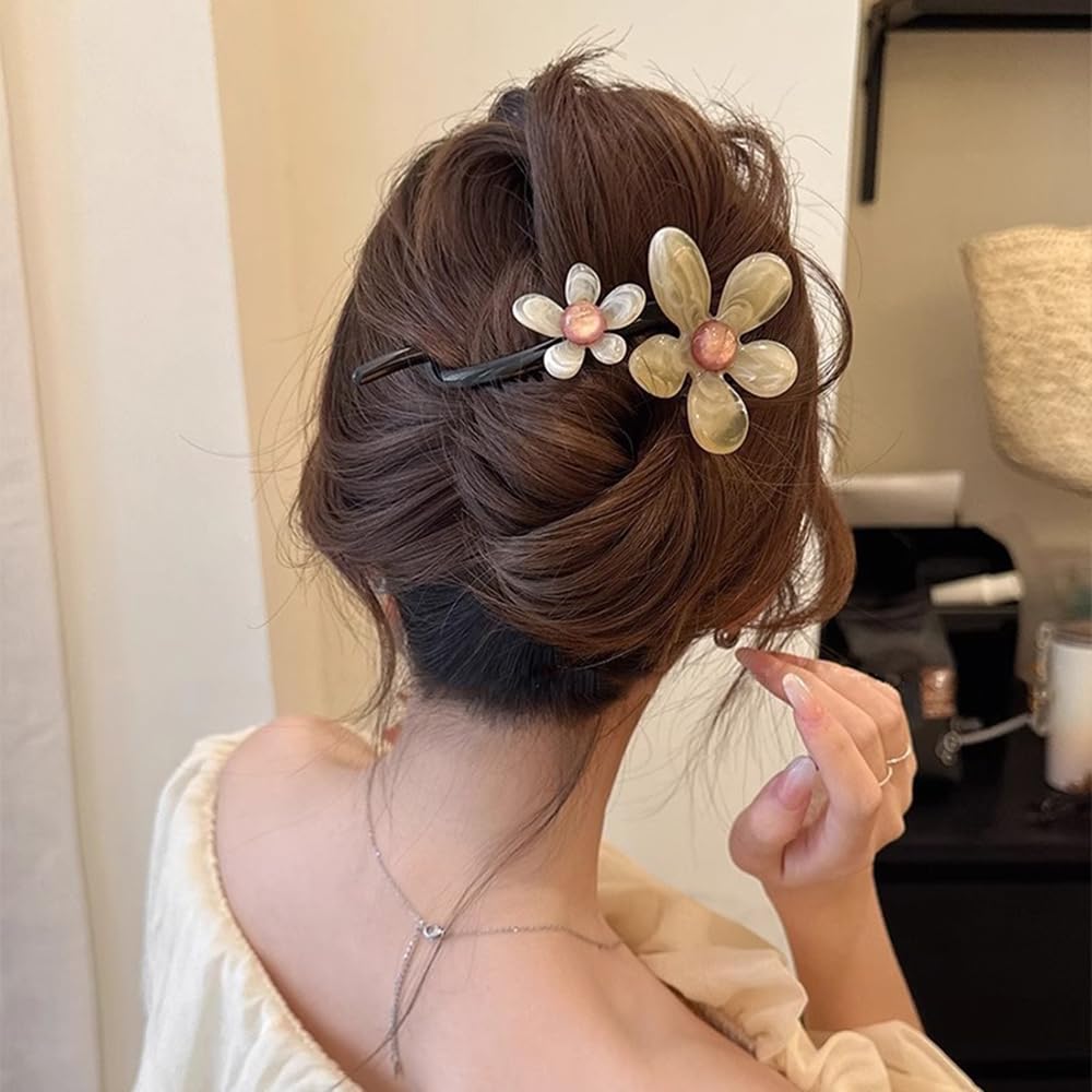 S.A.V.I Stylish Floral Hair Clip for Women & Girls | 13cm Beige & Pink Acrylic Flower Clutcher | Strong Grip Hair Accessory for Long, Medium Hair | Elegant for Party, Daily & Casual
