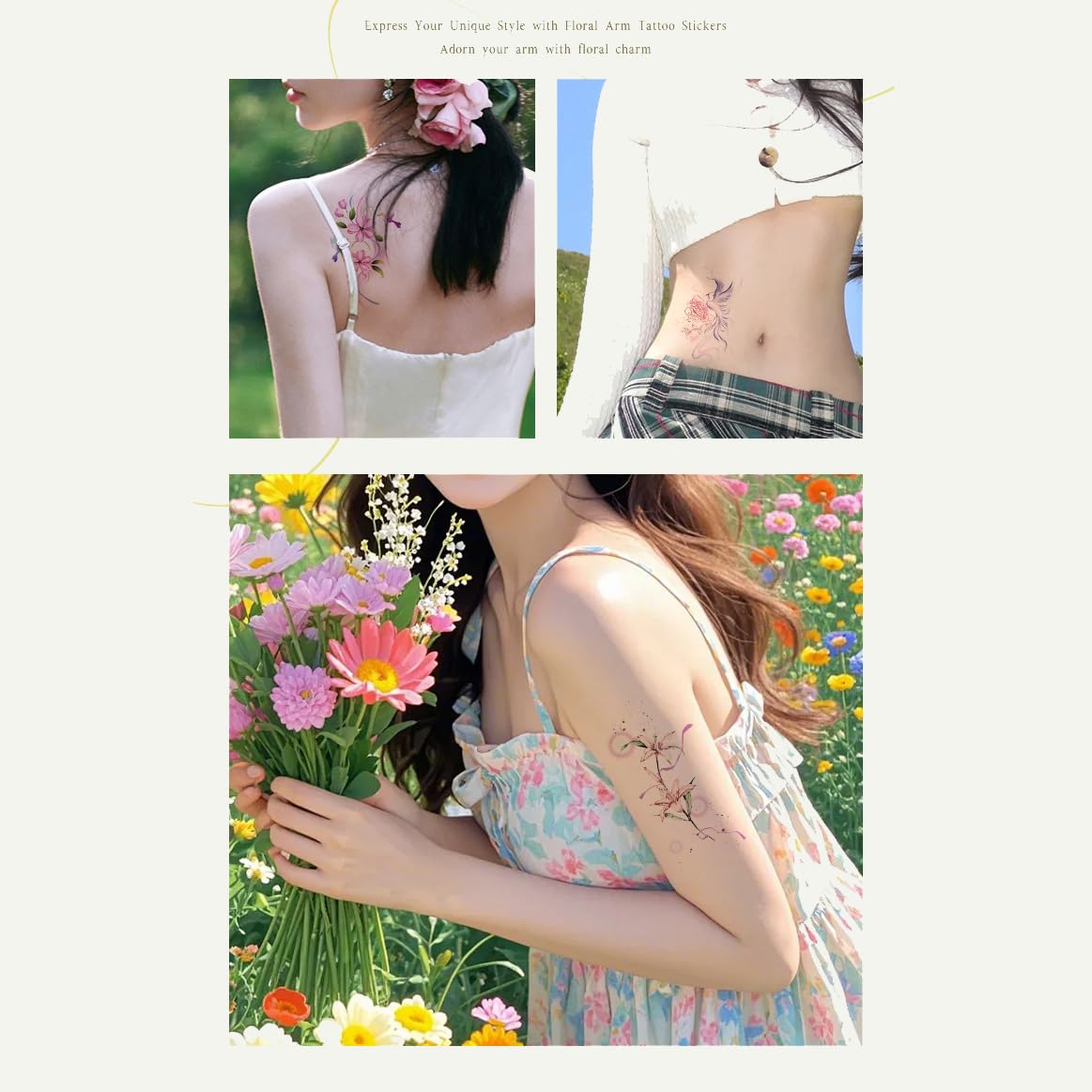 S.A.V.I Waterproof Temporary Tattoo Sticker, Safe Non-Toxic, Multicolour Butterfly & Rose Floral Body-Art Decal, 1 Pc, for Women & Girls, Arm Hand Finger Leg, Festival Cosplay Party Accessory (62)