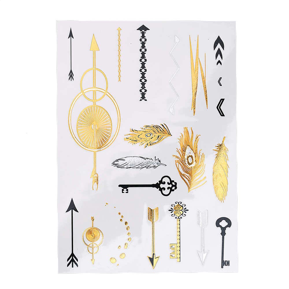 S.A.V.I 3D Temporary Tattoo Golden And Silver Metallic Sticker Colourful Butterflies Swans Peacock Design Size 21x15CM - 1PC. (65), Gold, 4 g