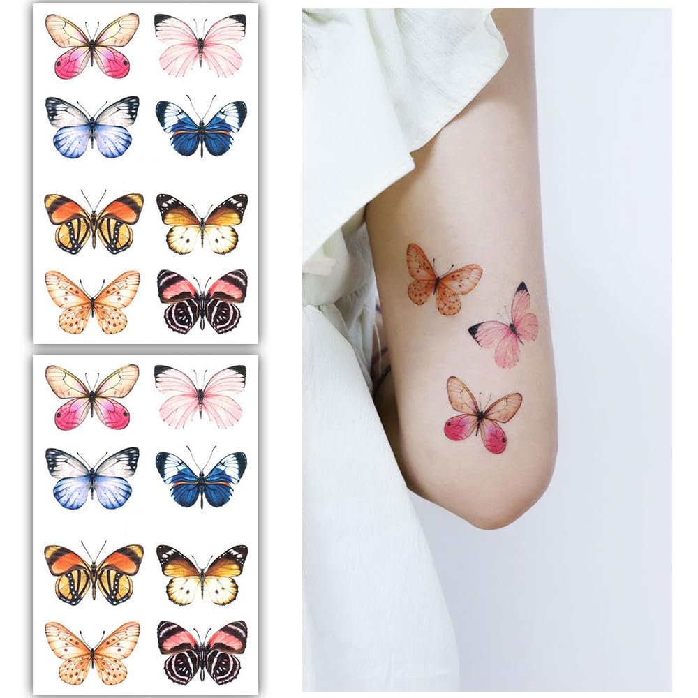S.A.V.I 2 Sheets - Butterfly Temporary Tattoo Stickers (12cm x 7.5cm) | Watercolor Style, Long-Lasting, Skin-Friendly | Easy to Apply Remove | Perfect for Kids Adults, Party Favors Festivals