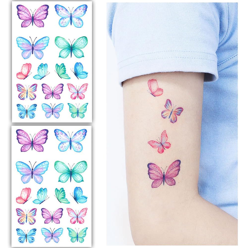 S.A.V.I 2 Sheets - Beautiful Butterfly Temporary Tattoos for Kids Adults, 12x7.5 cm – Vivid, Long-Lasting, Easy to Apply Remove – Ideal for Parties, Events, Gifts – Non-Toxic, Skin-Safe