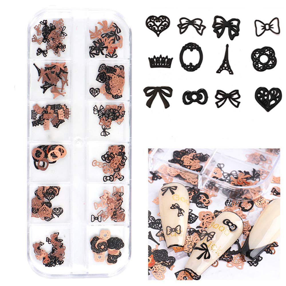 S.A.V.I 3D Nail Art Ultra-thin Black Rose Gold Bow-knot Metal Sequin Decorations Palette DIY