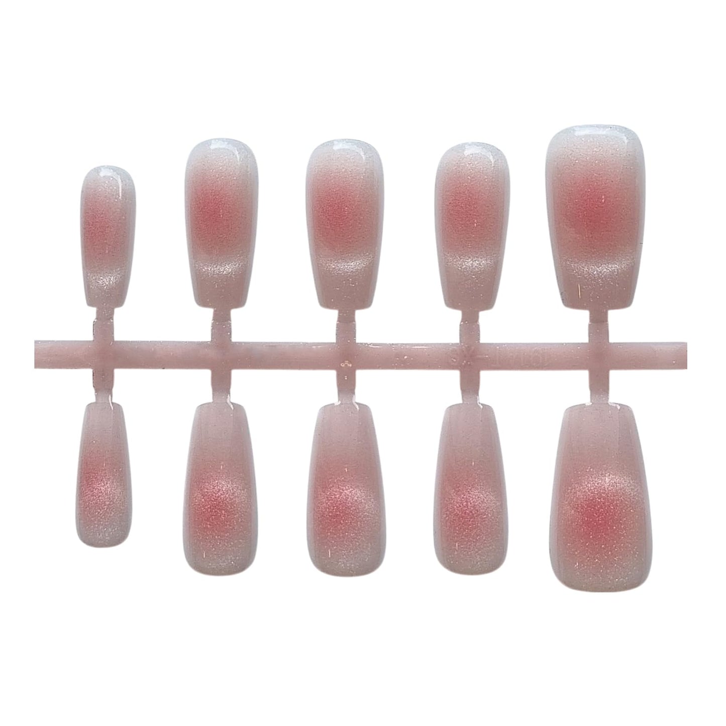 S.A.V.I 30 Pcs Long Coffin Nude & Blush Fake Nails with Cat Eye Glitter | Glossy Press-On Tips for Women | Reusable Acrylic Look Nail Art | Salon Style DIY Manicure at Home