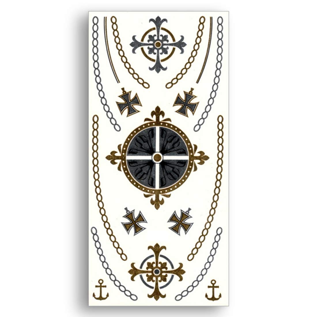 S.A.V.I 3D Temporary Tattoo Golden And Silver Metallic Sticker Cross Chains Anchor Wrist Arm Design Size 21x10CM - 1PC.